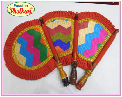Multicolour Phulkari Embroidered  HandFan (Pakkhi)